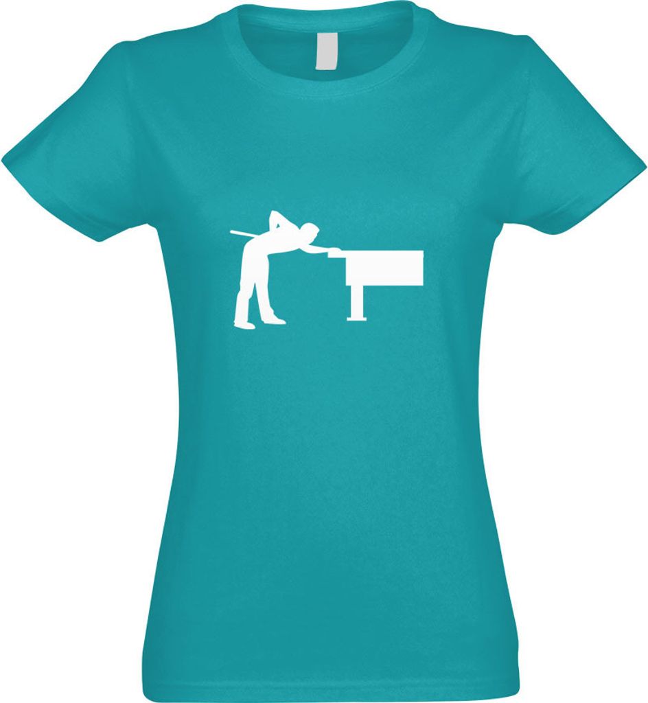 Kiwistar - T-Shirt tailliert - Damen - türkis - Billard Pool Spieler Figur - mit Motiv Bedruckt - Funshirt Design - Sport - Freizeit - Damen - M