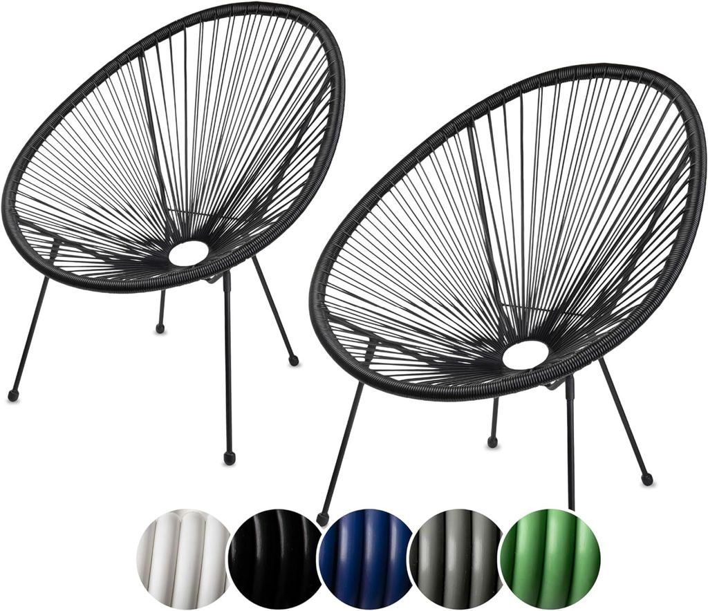 sunnypillow 2er Set Acapulco Gartenstuhl | gemütlicher Loungesessel für Wohnzimmer, Terrasse, Garten, Balkon Sessel Stuhl | Schwarz
