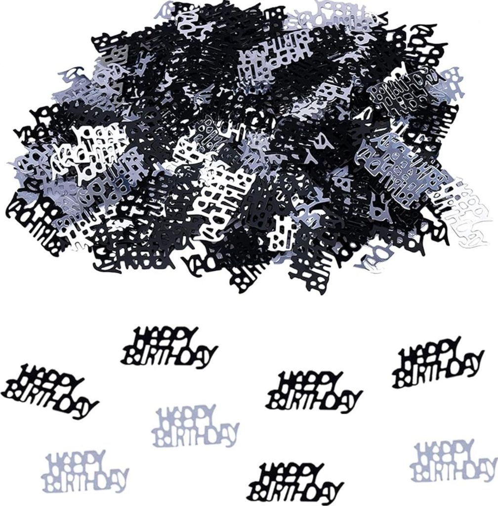 Happy Birthday Konfetti Tischdeko, Geburtstagsdeko Tisch Silber Schwarz, Streudeko Geburtstag Frau Mann, Glitzer Confetti Deko Geburtstag, Deko Geb...