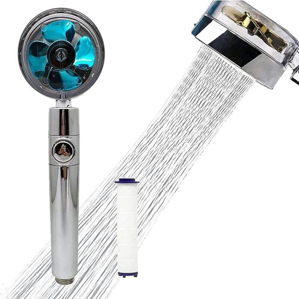 Propeller-Duschkopf, 360°-Hochdruck-Duschfilter, wassersparender drehbarer Duschkopf, Turbolader-Kit, Handbrausen (klassischer blauer Anzug)