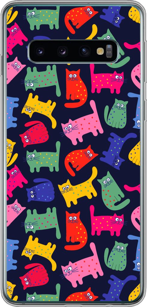 MuchoWow Handyhülle Schutzhülle Hülle für Telefoonhoesje Samsung Galaxy S10 Muster - Katze - Regenbogen - Rosa - Mädchen - Kinder - Kind Sil...