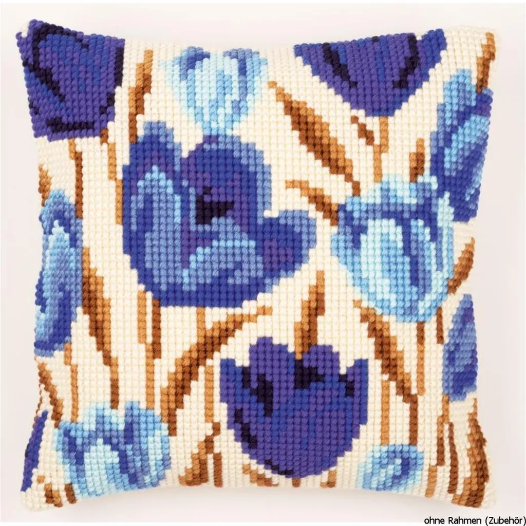 Kit Ricamo Cuscino Tulipani Blu Vervaco - Tela Prestampata DIY
