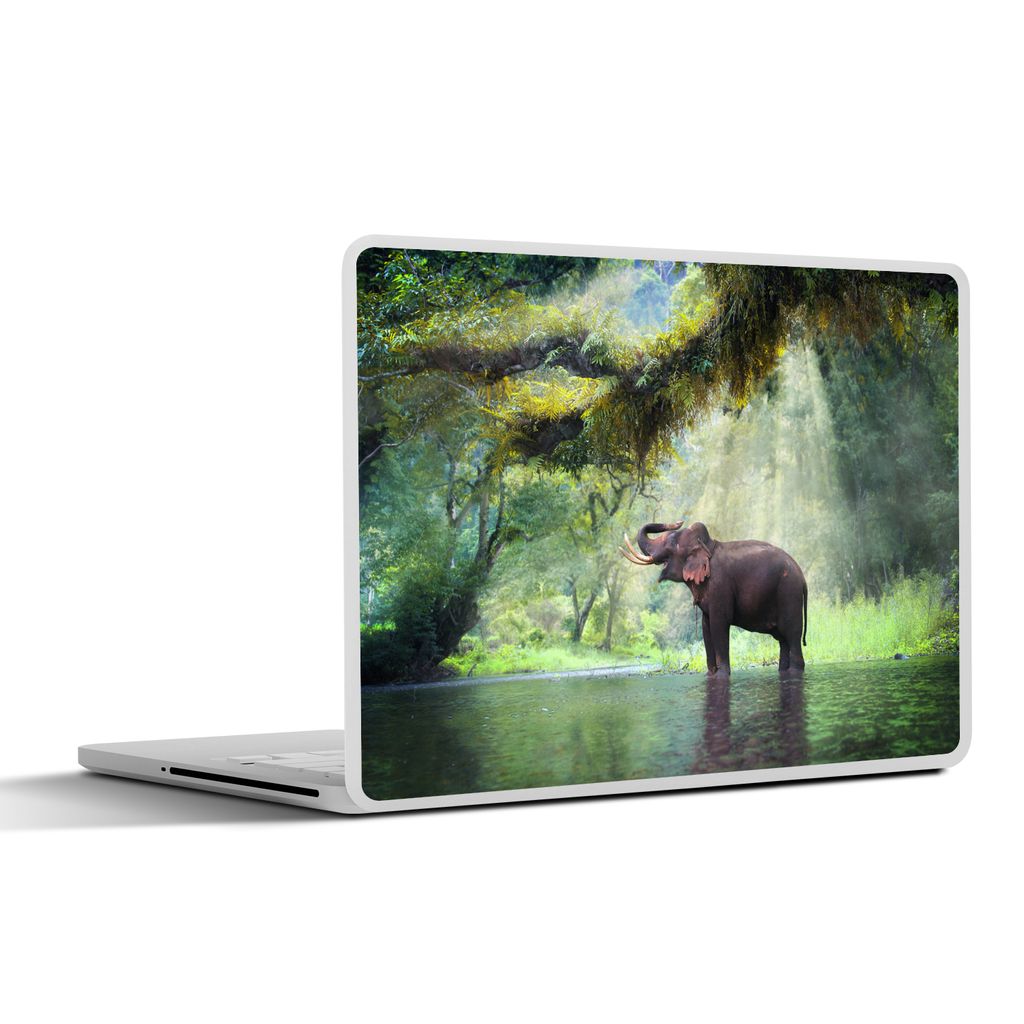 MuchoWow Laptop Aufkleber Sticker Cover Dschungel - Elefant - Wasser 32.5x23.5 cm - Sticker für Laptop - Selbstklebend