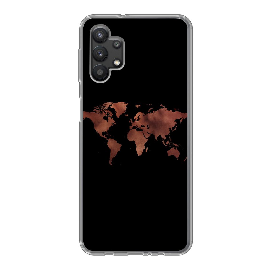 MuchoWow Handyhülle Schutzhülle Hülle für Samsung Galaxy A32 5G Weltkarte - Leder - Schwarz Silikon Softcase Handy Hülle - Softcase