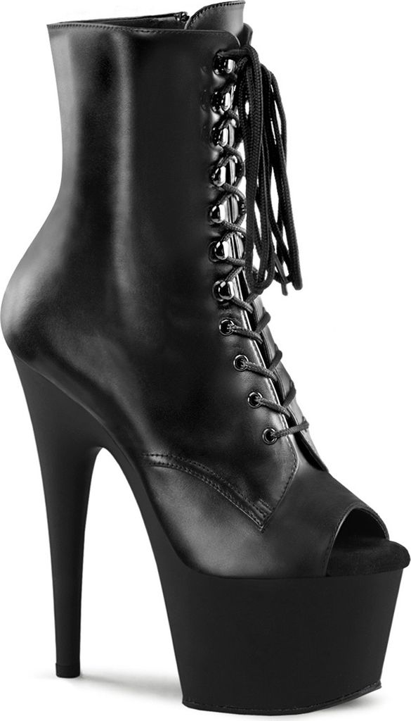 ADORE-1021 Pleaser High-Heels Schnür Plateaustiefeletten Peep Toe schwarz Leder