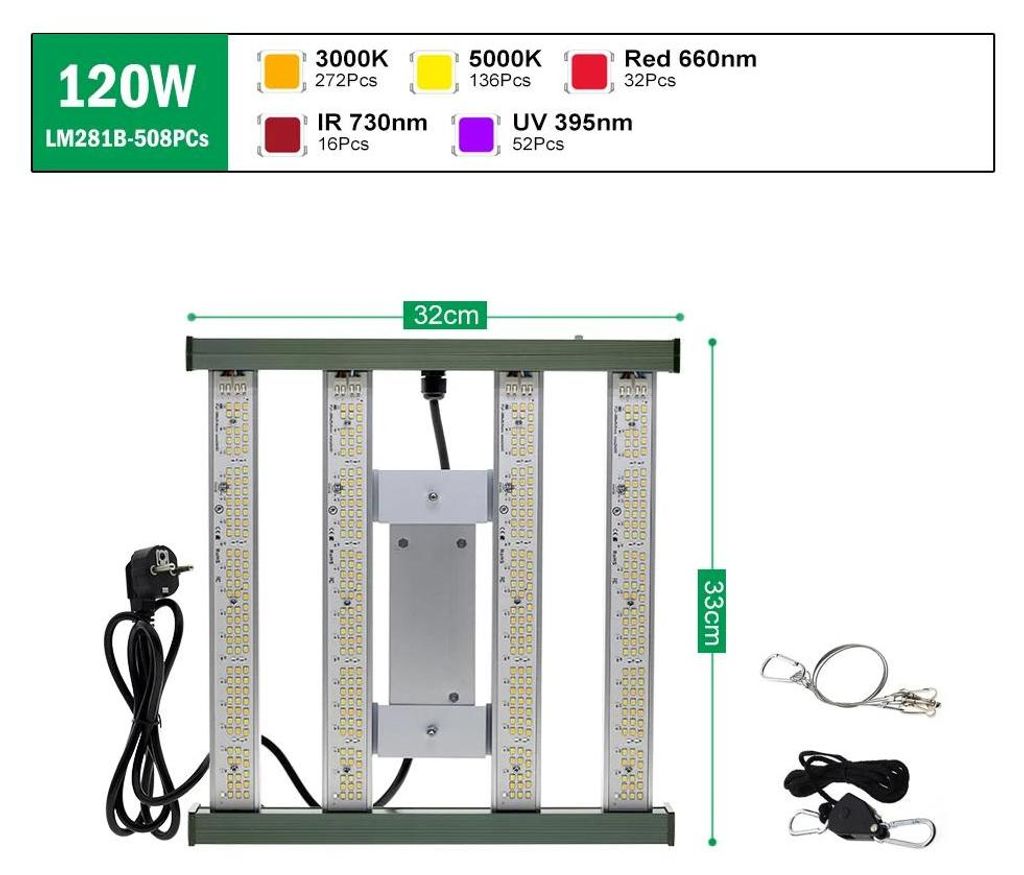 LED Pflanzenlampe / Grow Light - 120W - Dimmbar mit Drehknopf - LM281B - AC100–277V - Aluminium - RoHS - Blau