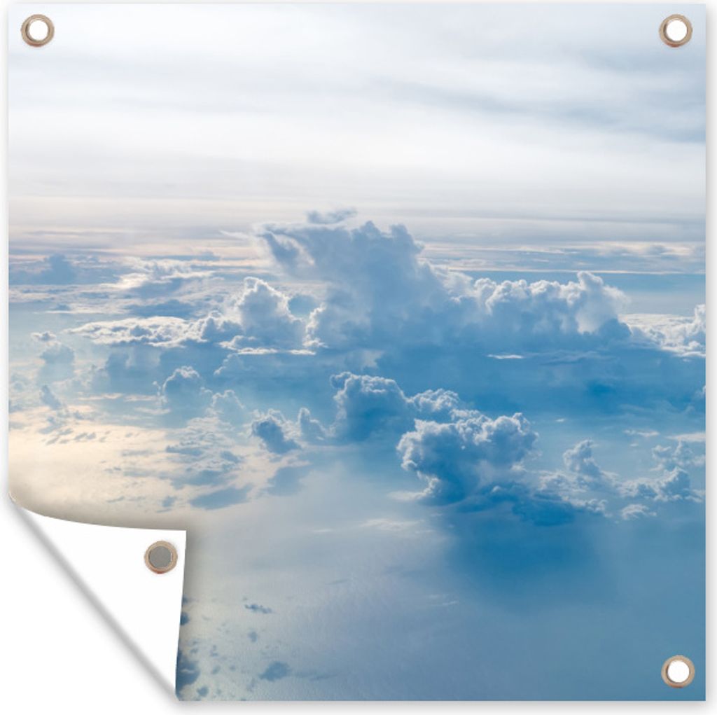 MuchoWow 50x50 cm Outdoor-Poster Gartendeko Sichtschutz Garten Poster für den Garten Luftaufnahme von blauem Himmel mit Wolken