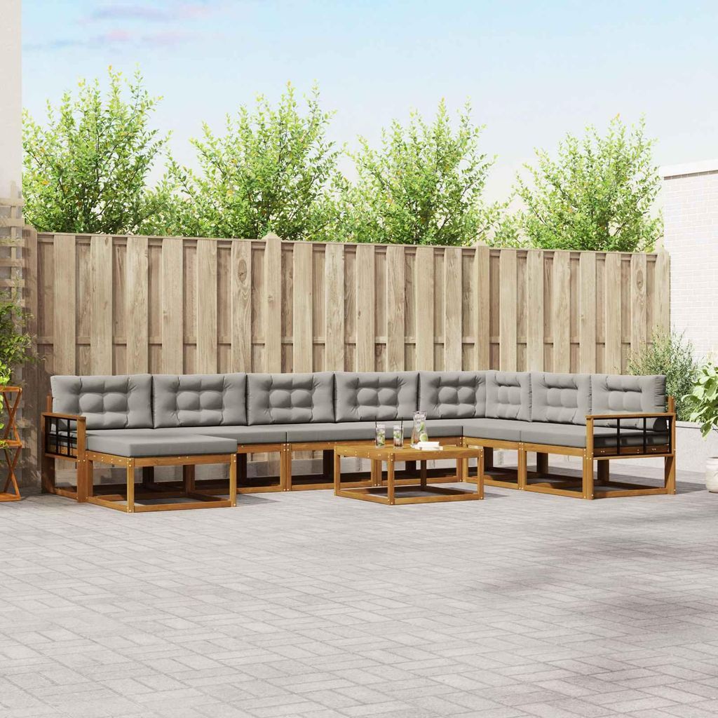 Outdoor-Sofagarnitur mit Kissen (9 pcs)- CLORIS - Natürlich und Hellgrau - Gartensofas C318