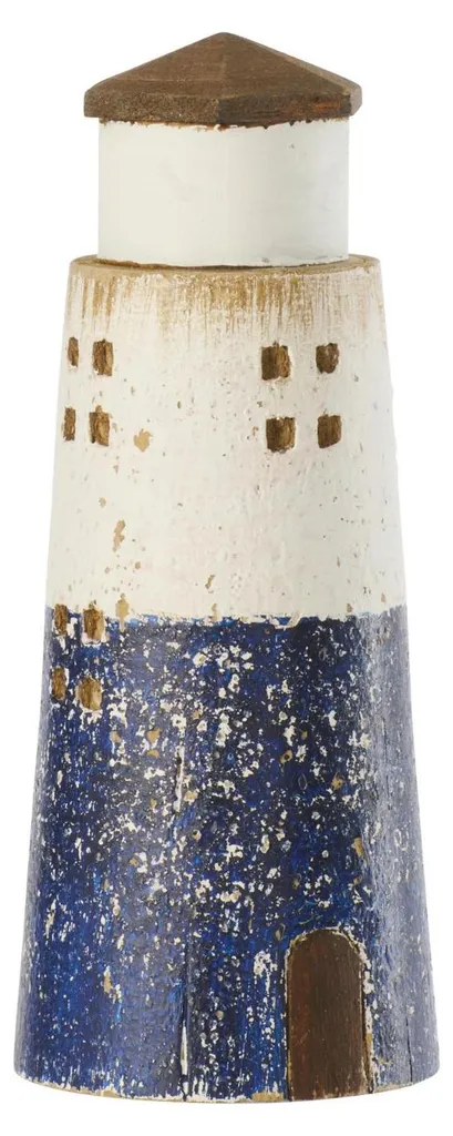 Petit phare en bois de paulownia bleu blanc J-Line finition artisanale