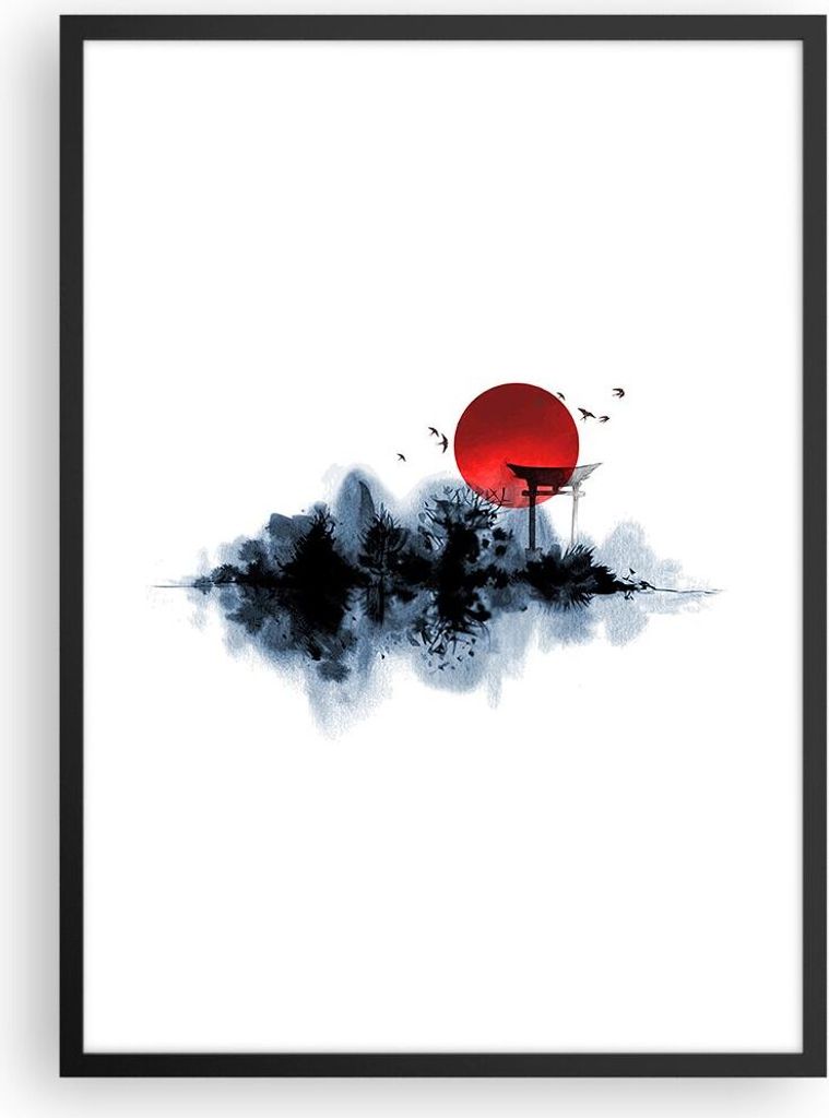 Gerahmtes Poster - Schwarzer Rahmen - Rot Sonne Tor - 50x70 Produktbild 