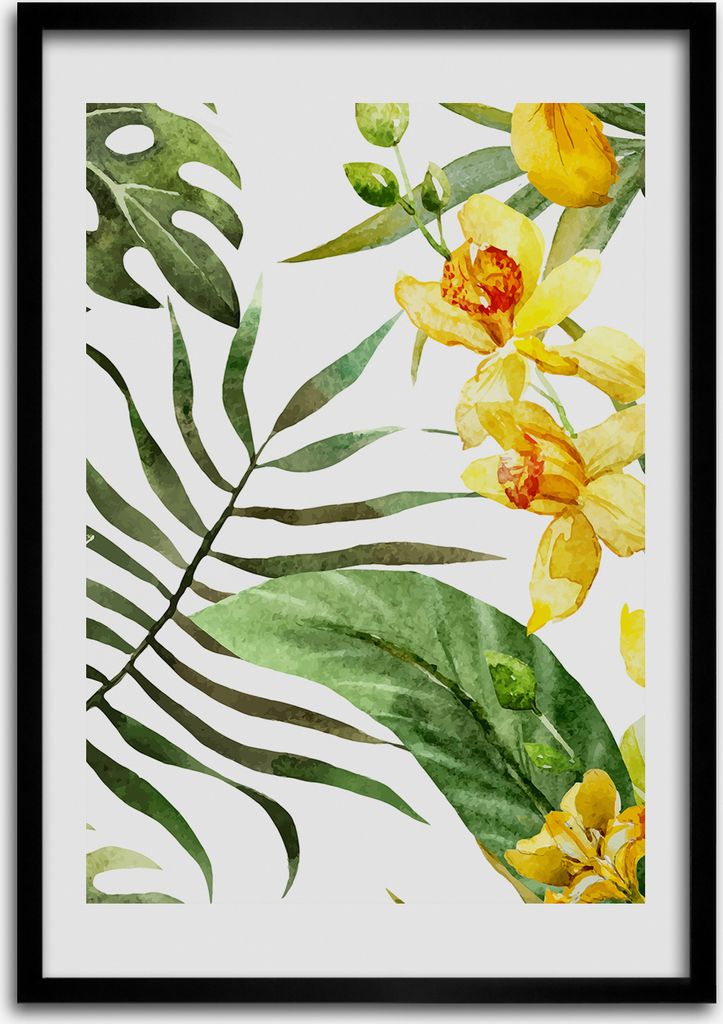 Bild - Bilderrahmen - Foto - 70 cm x 100 cm - MDF - Rahmen - Wandkunst - Tropische Blumen