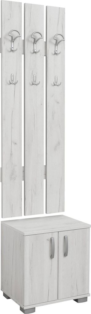 Garderobe Camprodon 02, Farbe: Eiche Weiß - 209 x 50 x 37 cm (H x B x T)