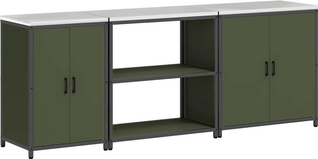 vidaXL Aufbewahrungsset für die Küche mit Regal 3 pcs Olive Grün Stahl