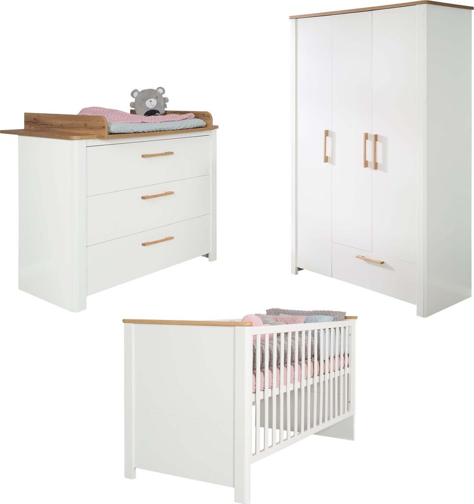 roba Kinderzimmerset 'Ava' 3-teilig, inkl. Kombi-Kinderbett 70x140 cm, breiter Wickelkommode & 3-türigem Kleiderschrank