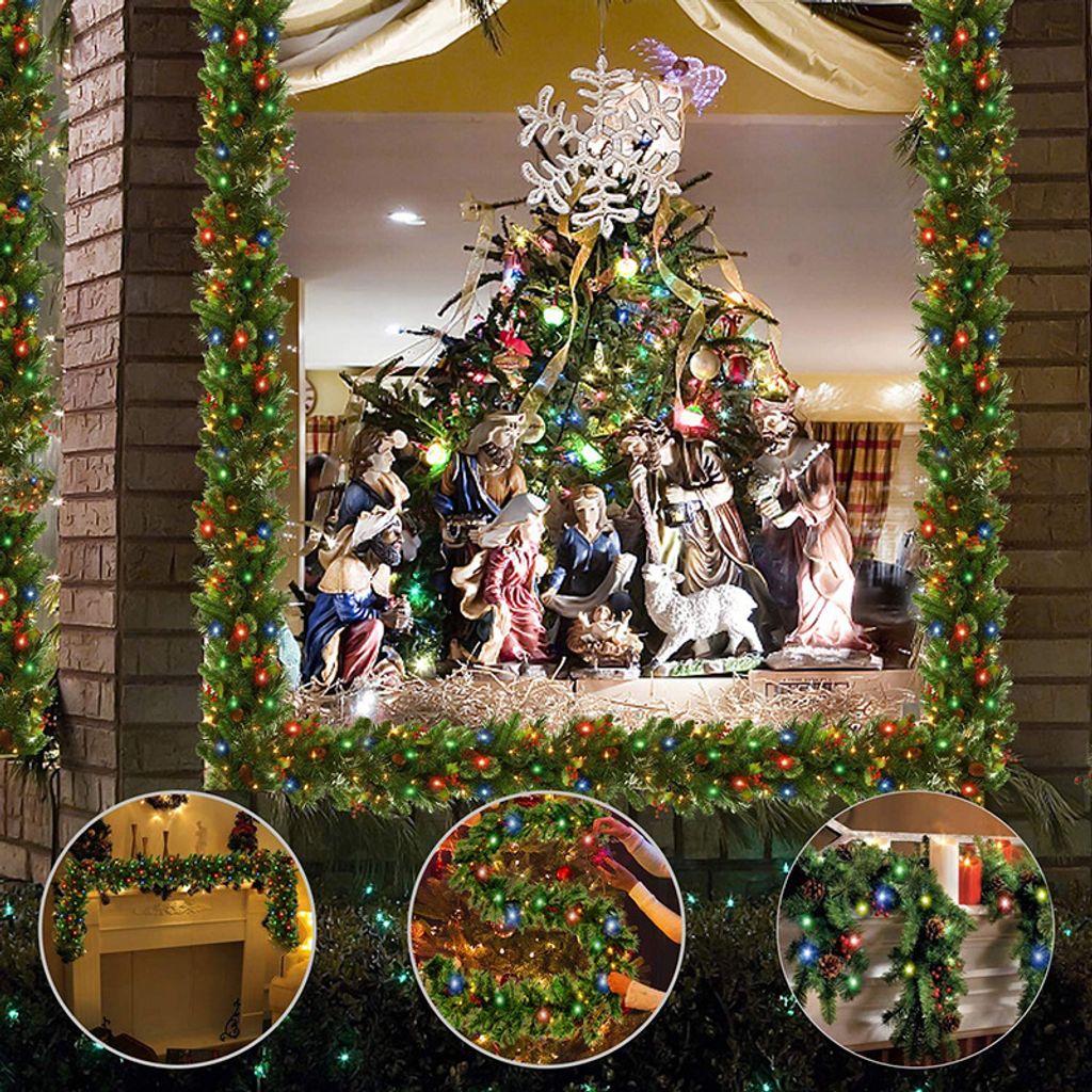 Ghirlanda Natalizia Rossa E Bianca Da 10 M, Larga 9 Cm, Con Decorazioni A Forma Di Fiocco Di Neve Bianco Decorazione Artificiale Per Albero Di Natale 90915070