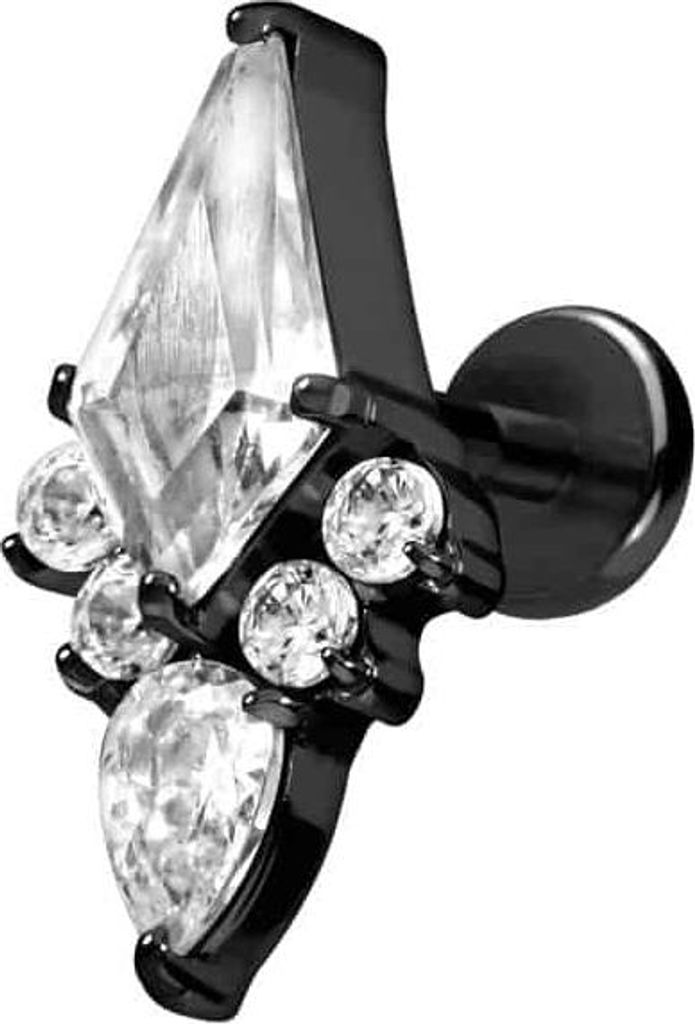 Ohrpiercing, Nasenpiercing Titan Labret mit Push Fit KRISTALLSCHILD Schwarz Stablänge: 7mm | Stabstärke: 1mm