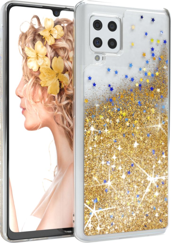 EAZY CASE - Glitzer Hülle kompatibel mit Samsung Galaxy A42 5G Glitzer Schutzhülle, Soft Case, Backcover Transparent mit Motiv