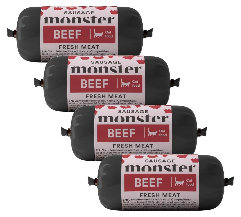 Monster Cat Sausage Beef 4x80g Pełnoporcjowa Mokra Karma Zdjęcie produktu 