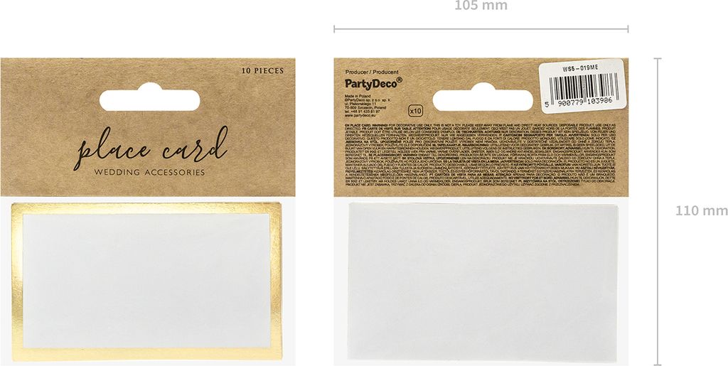 Tischkarten Goldrand 9,5x5,5cm blanko 10 Stück weiß gold Produktbild 1
