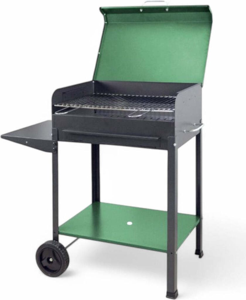 Holzkohlegrill aus Stahl mit Rädern und herausnehmbarer Ascheschublade