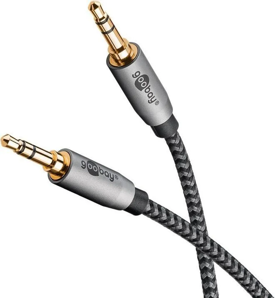 Goobay 65272 Cavo di collegamento audio serie Plus AUX, 3,5 mm stereo, 0,5 m, 0,5 m, nero-argento - Jack 3,5 mm (3 pin, stereo) > Jack 3,5 mm (3 pin, stereo)