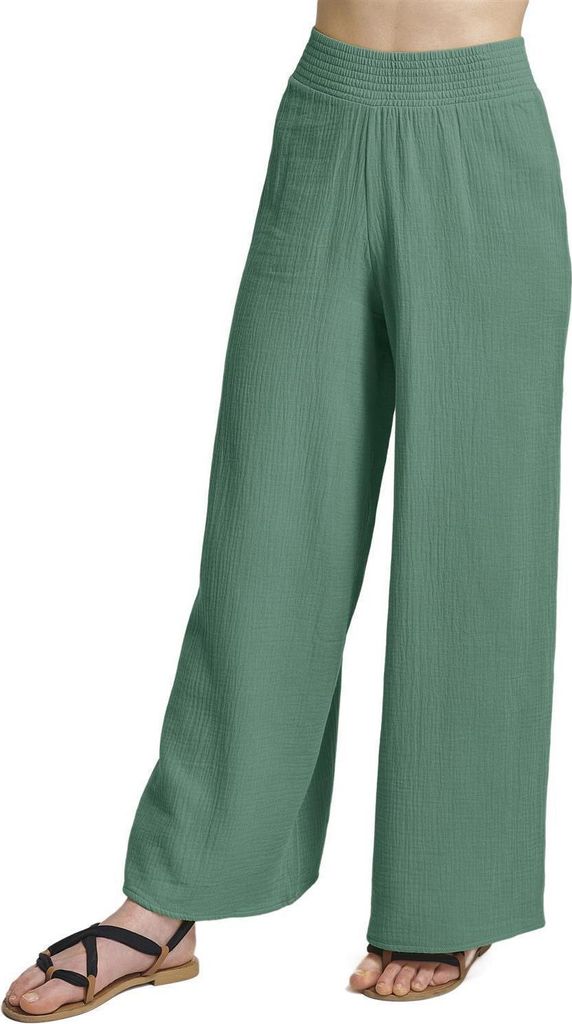 THE PEOPLE REP. Damen Outfit lange Hose aus geknitterter Baumwollgaze zum Kombinieren, Hose Salbeigrün, Gr. S