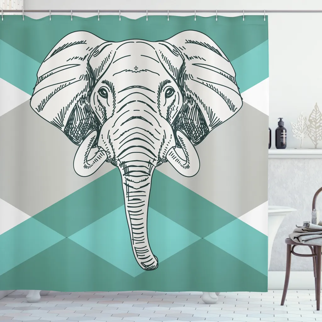 ABAKUHAUS Tenda da doccia moderna, minimalista Boho Elefante, impermeabile, incl. 12 anelli, resistente a batteri e muffe, 175 x 240 cm, grigio verde acqua