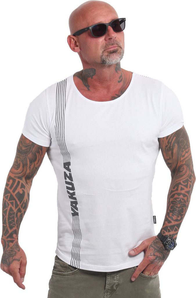 Yakuza Herren Fast Lane Curved Wide Crew T-Shirt, Weiß, 4XL