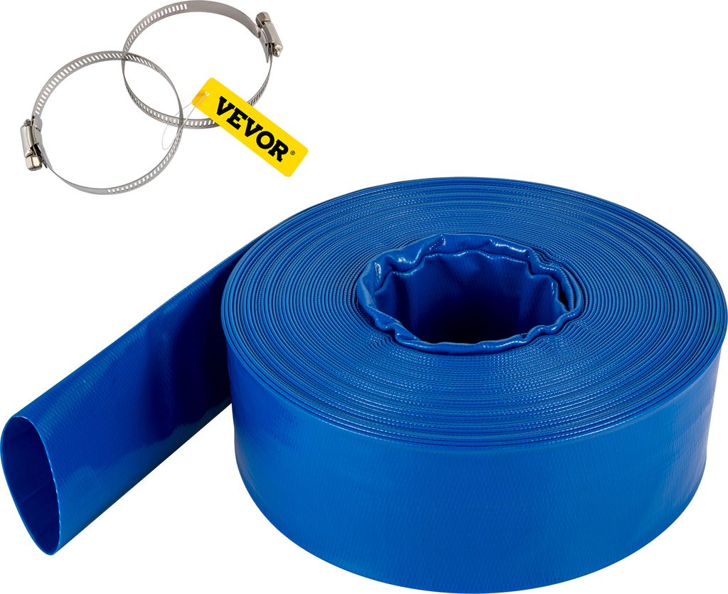 VEVOR Abflussschlauch, 1-1/2" x 105', PVC-Gewebe-Flachschlauch, robuster Rückspül-Ablaufschlauch mit Klemmen, wetterfest und platzsicher, ideal f...
