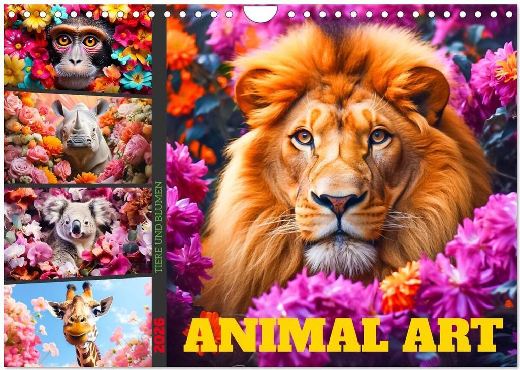 Animal Art - Tiere und Blumen (Wandkalender 2026 DIN A4 quer), CALVENDO Monatskalender