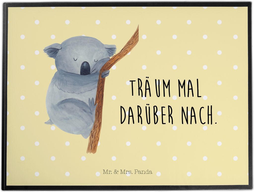 Mr. & Mrs. Panda Schreibunterlage Koalabär - Gelb Pastell - Geschenk, schlafen, schreibtischunterlage, schreibtischunterlagen, Träumen, schreibti...