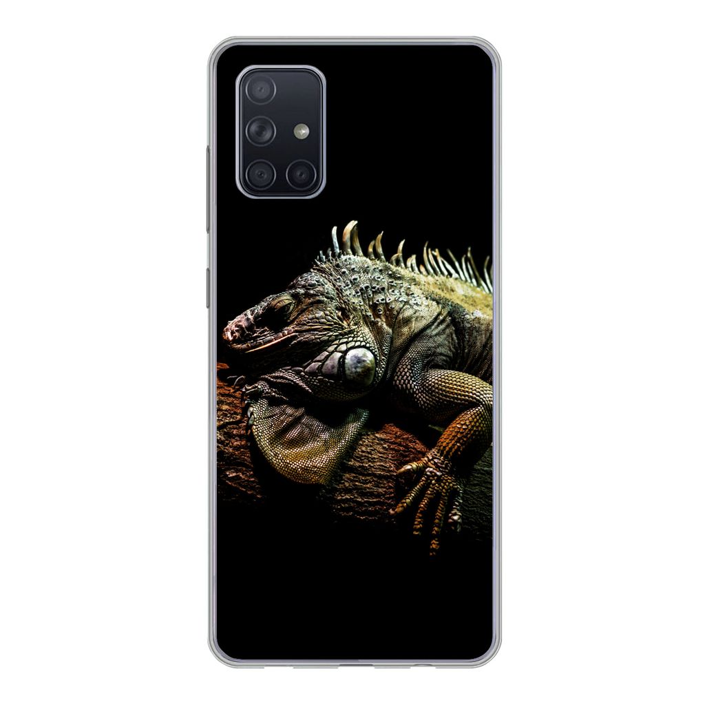 MuchoWow Handyhülle Schutzhülle Hülle für Samsung Galaxy A51 Tier - Zweig - Schwarz Silikon Softcase Handy Hülle - Schutzabdeckung