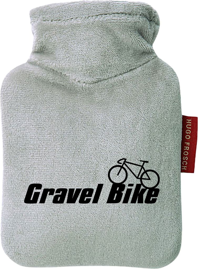 Huuraa Mini-Wärmflasche Gravel Bike Fahrrad 0,2 Liter Grey Mini Veloursbezug Taschenwärmer Geschenkidee