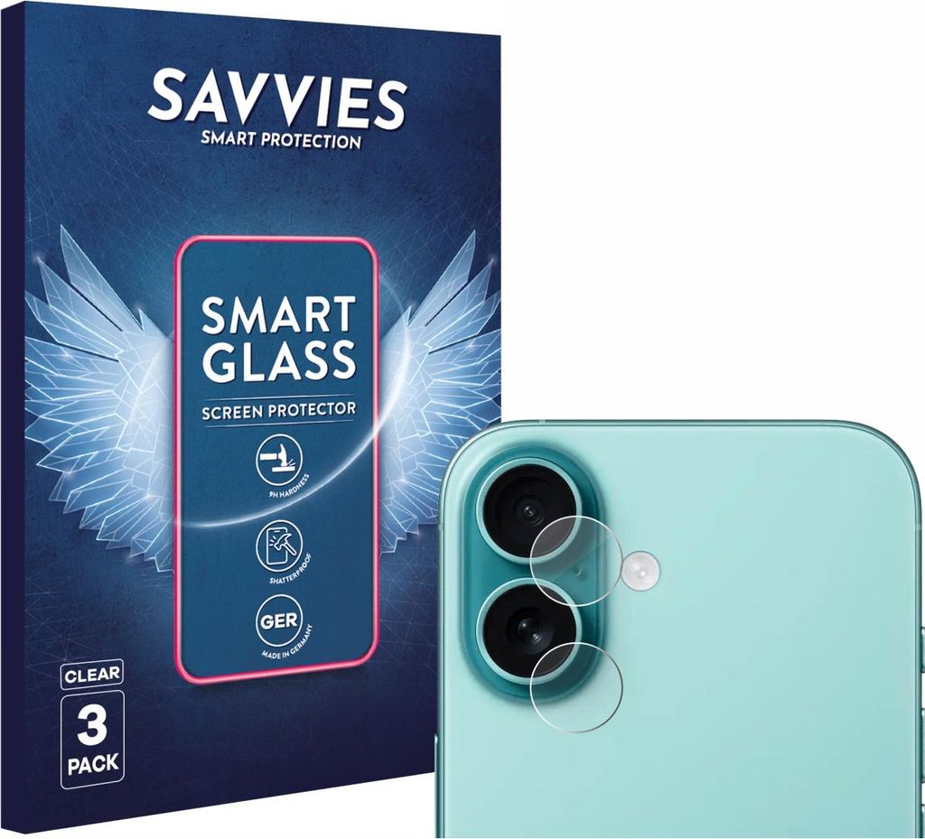 3x Savvies Schutzglas Folie für Apple iPhone 16 (NUR Produktbild 