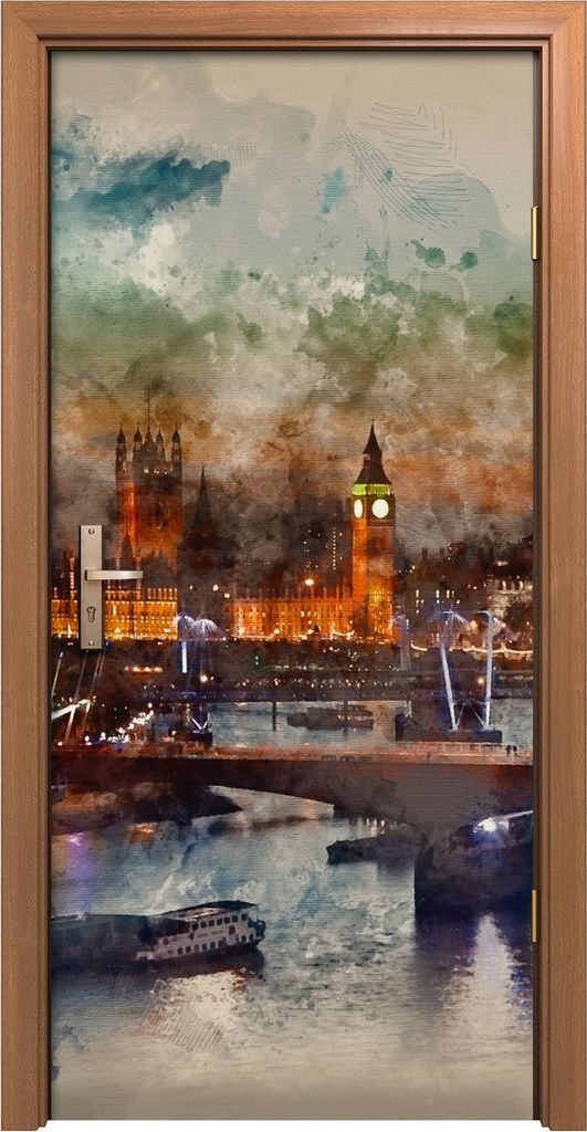 Türposter 90x200 cm Türaufkleber Türtapete Türfolie Klebefolie Malerei London Fähren Rad