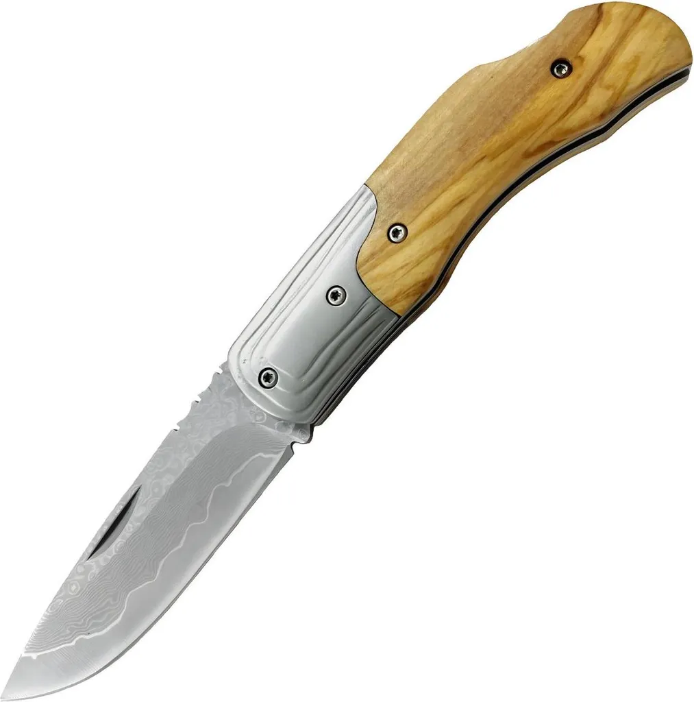 Couteau Pliant Lame Damasquinée DA3412V Finition Argent et Marron 20cm