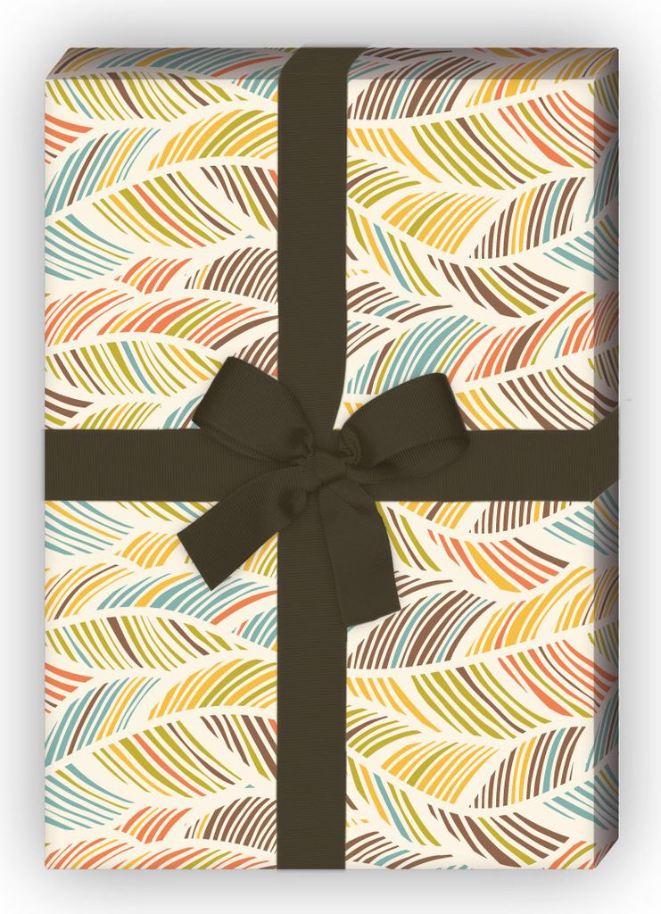 Abstraktes Geschenkpapier mit Feder Wellen, bunt - G9929, 32 x 48cm