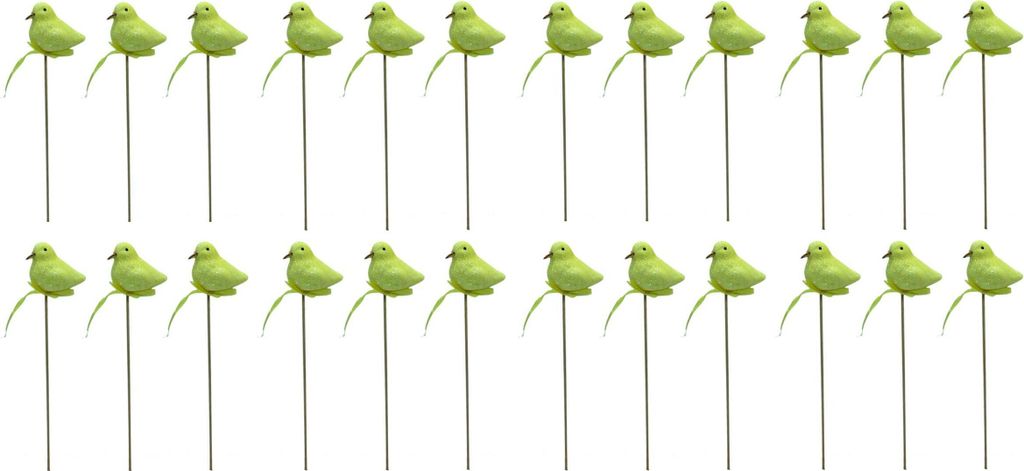 Blumen-Stecker Glitzer Vogel gelb 6 x 25cm 24 Stück Dekostecker Gartenstecker Bird Deko
