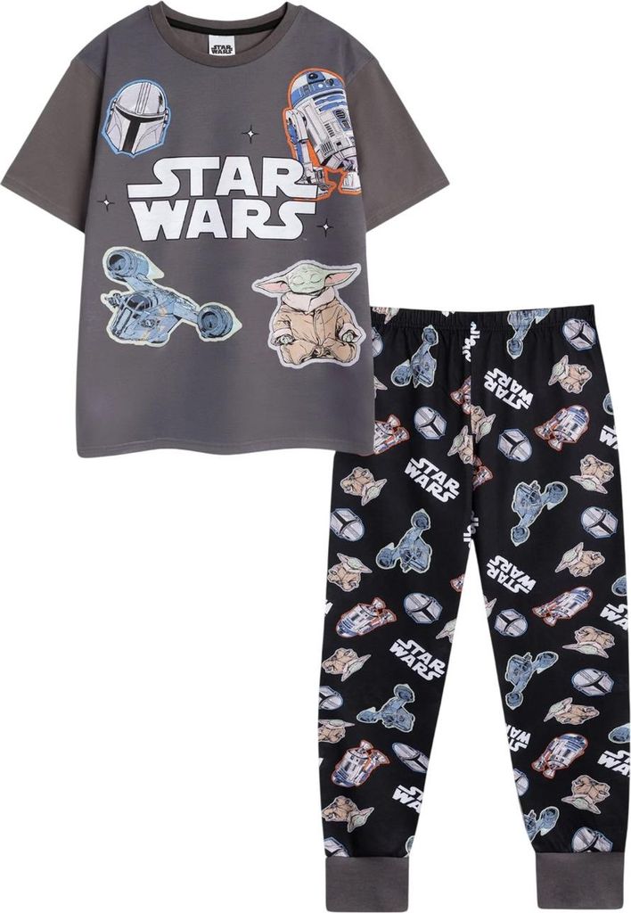 Star Wars - Schlafanzug mit langer Hose für Kinder, kurzärmlig NS9460 (146-152) (Grau/Schwarz)