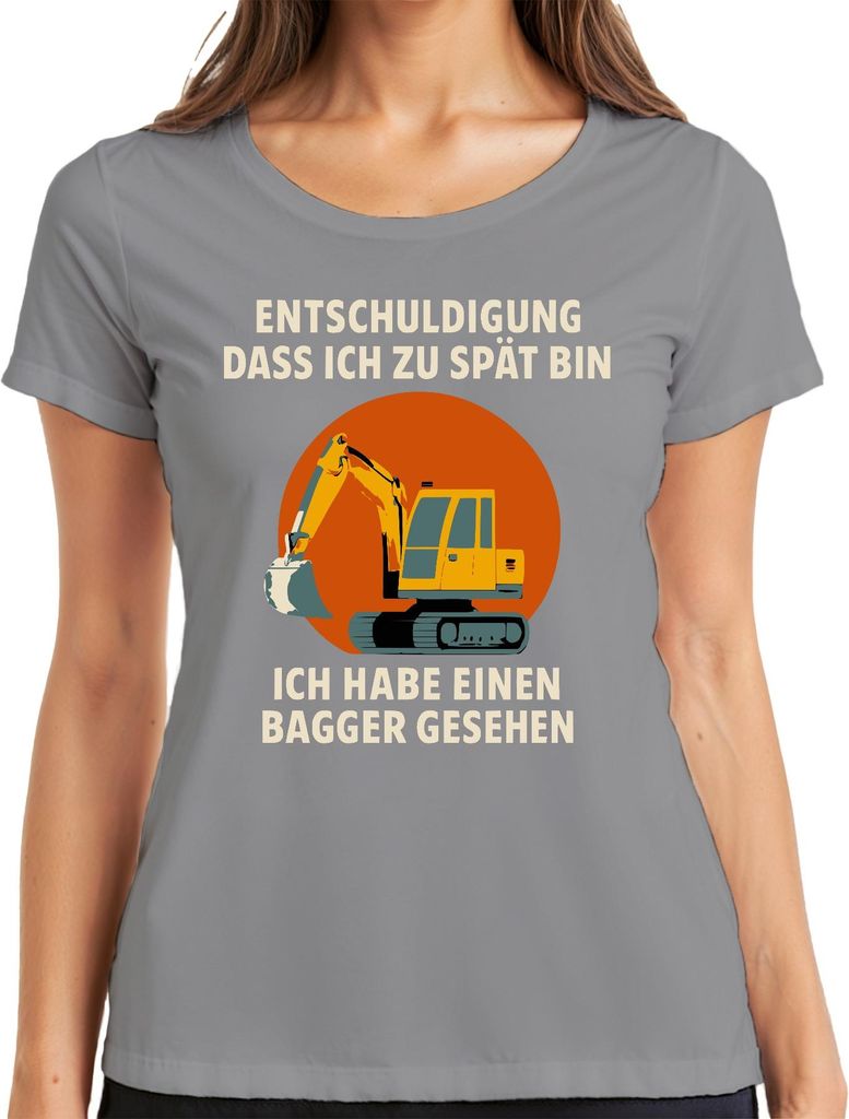 Entschuldigung zu spät Bagger gesehen Baumaschine Baustelle Humor Damen T-Shirt, Grau, S
