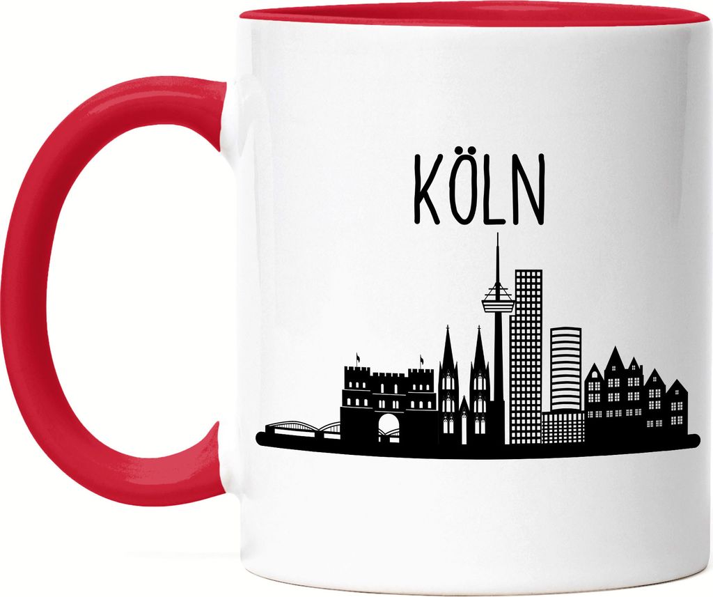 KÖLN Skyline Tasse Rot Souvenir Andenken Deutsche Großstädte Motiv Stadt Silhouette Geschenkidee Umzug