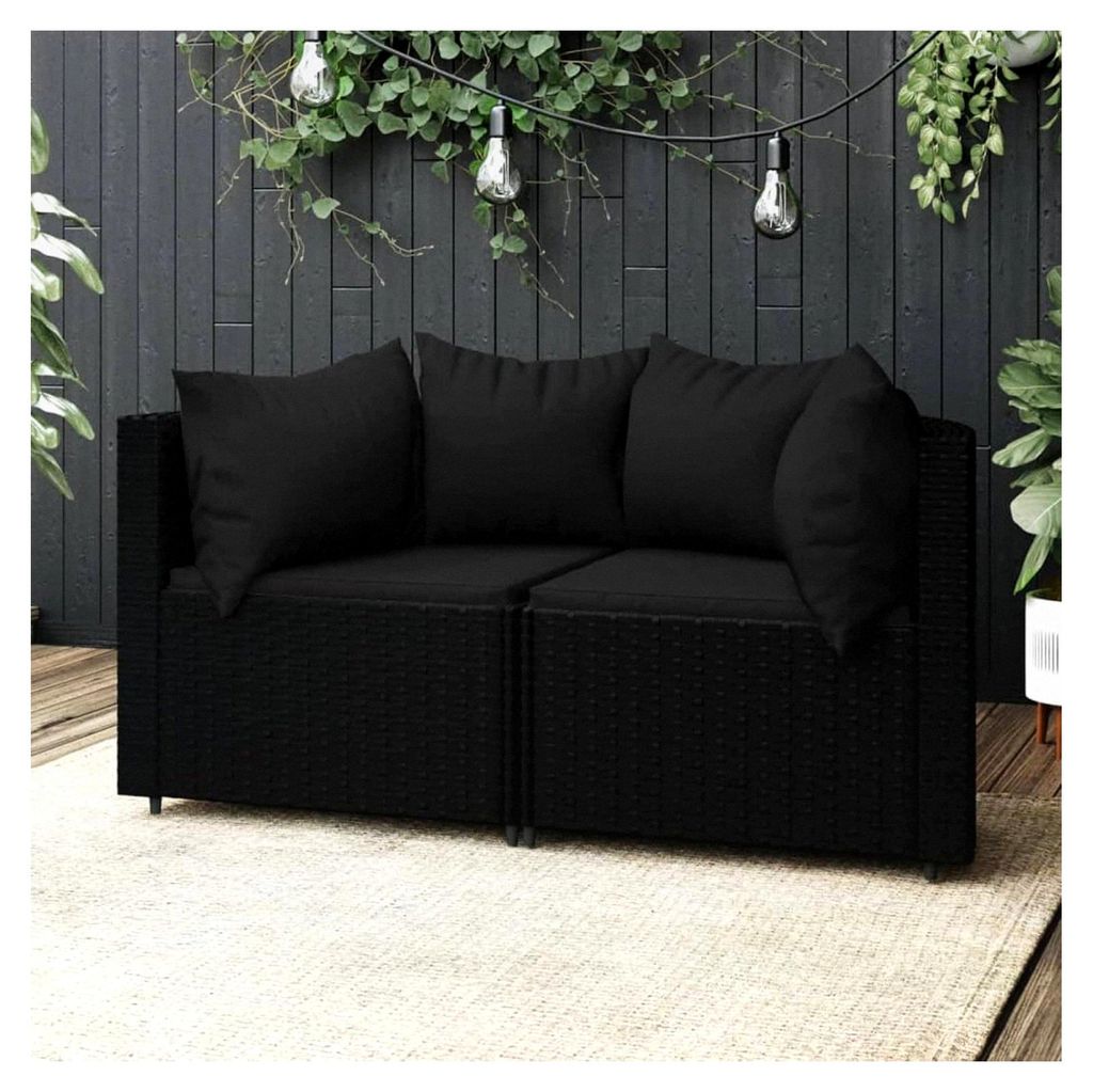 Wetterfestes Gartensofa Balkonmöbel Lounge Gartenmöbel Kleines Balkonsofa Set Ecklounge Sofa Outdoor Schwarz 2-teilig