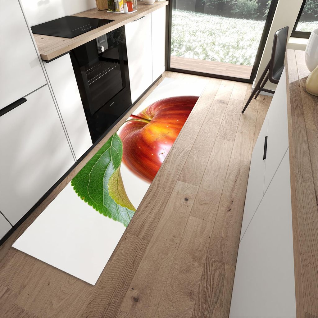 Küchenteppich 60x270cm rutschfest & abwischbar PVC Läufer - Roter Apfel Mit Blatt