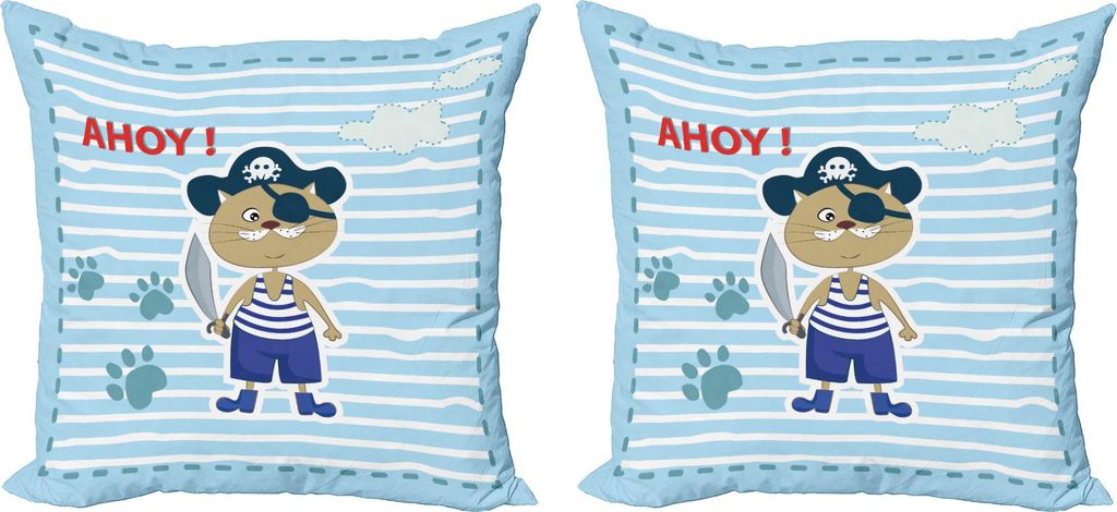 ABAKUHAUS Ahoi Sein ein Junge Kissenbezug Set (2Stück), Netter Katzen-Piraten-lustiger Tatzen-Wolken-See-gestreifter Rahmen, 40 x 40 cm, Violett B...