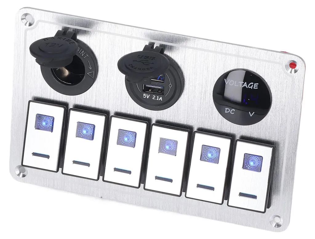 Panneau de switch 6 voies LED bleu USB pour organiser vos commandes