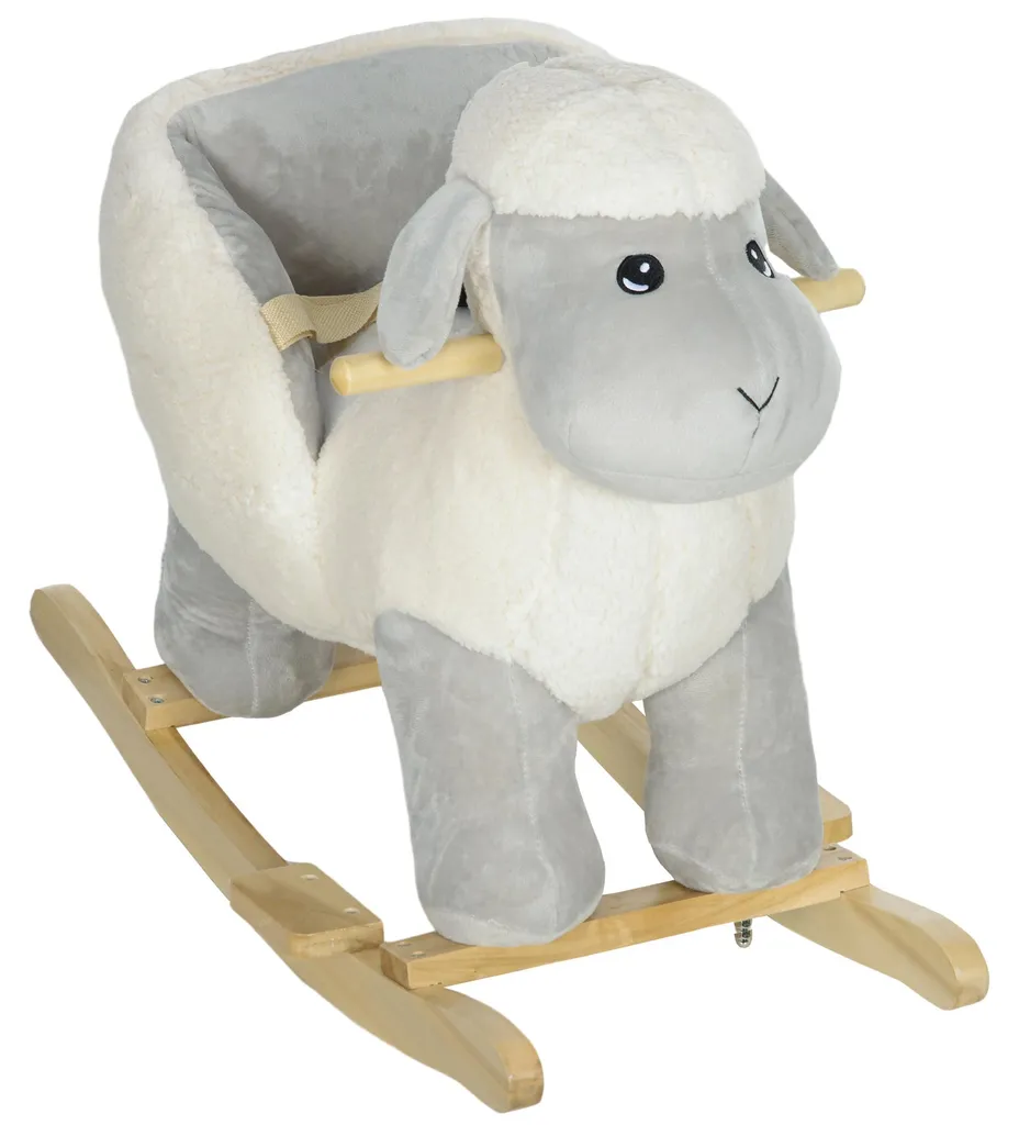 Agneau à bascule sécurisé pour enfant : Peluche grise douce avec sons