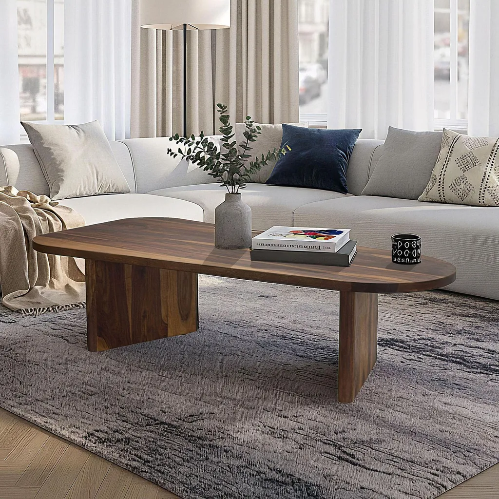 Table basse artisanale en bois massif Sheesham 120cm avec pieds robustes