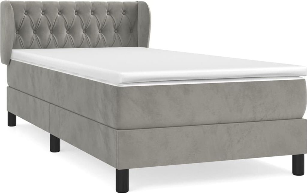 vidaXL Boxspringbett mit Matratze Hellgrau 90x200 cm Samt Produktbild 