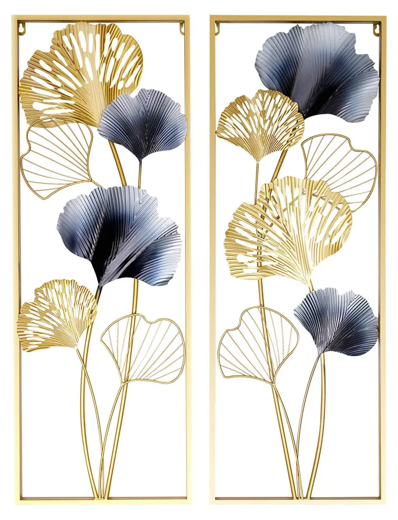 Art mural Ginkgo Biloba doré 120x60cm - Décoration chic en métal doré