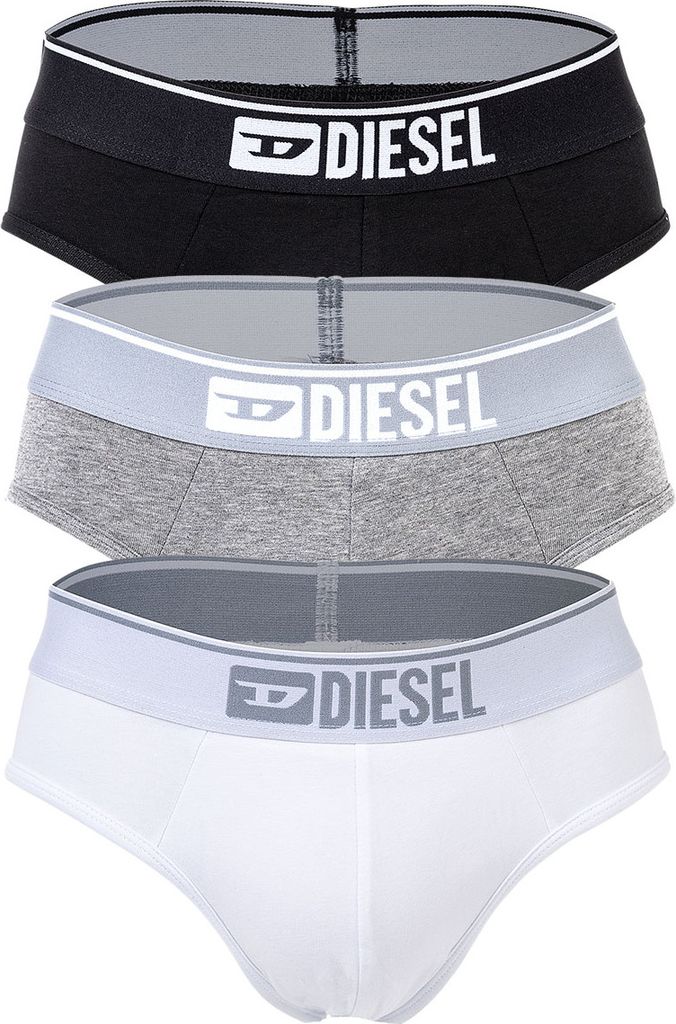DIESEL Herren Slips, 3er Pack - UMBR-ANDRETHREEPACK, Briefs, Baumwolle Stretch, einfarbig Schwarz/Grau/Weiß 2XL